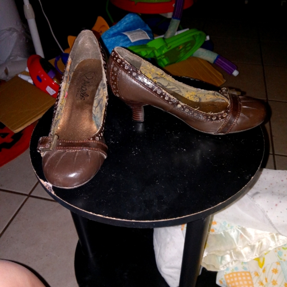 Brown Angel's bedazzeled strappy pumps size 6 1/2 women's heels rockabilly